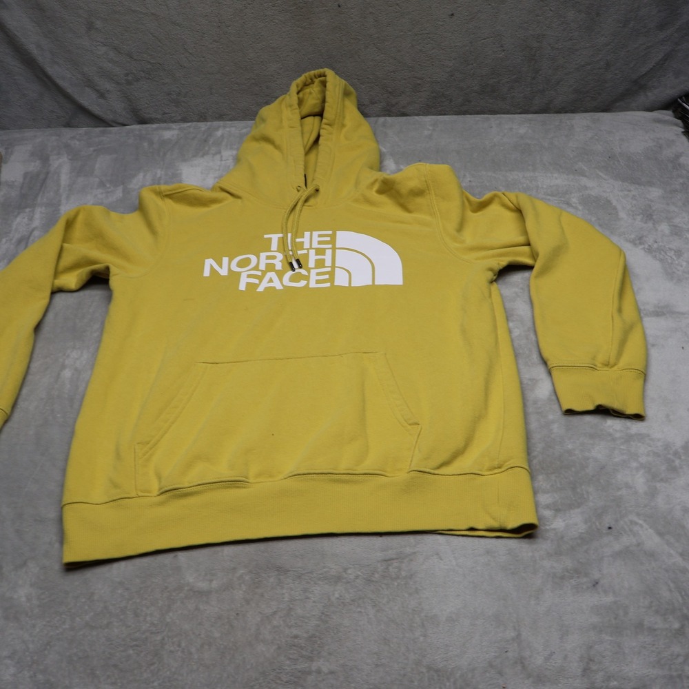 North Face Hoodie Mens Medium Yellow Half Dome Logo Pullover Loungewear Outdoor